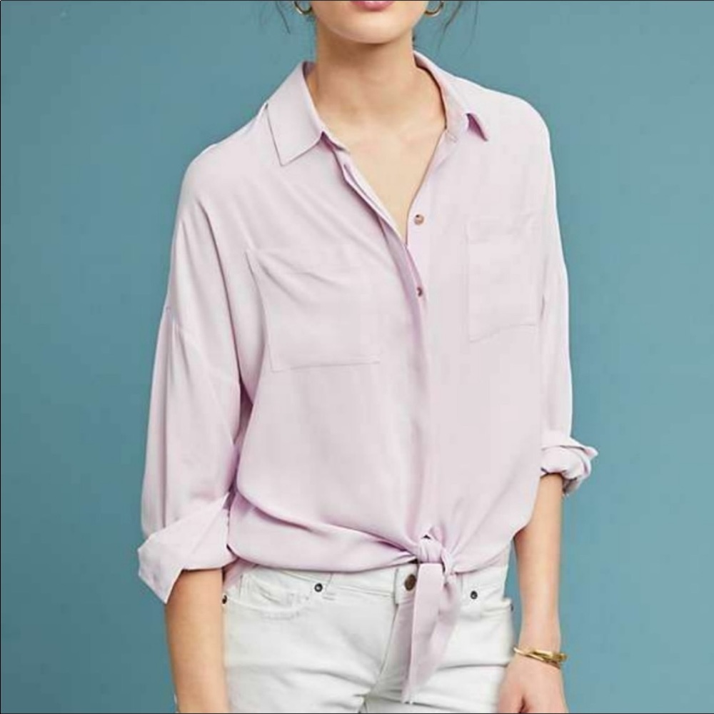 Anthropologie Maeve Boho Top Long Sleeve Blouse Button Down Shirt Lavender M